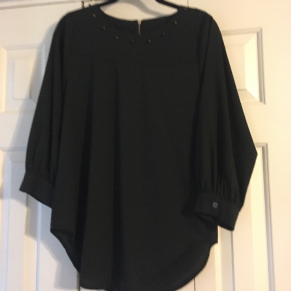 Black 3/4 sleeve studded blouse